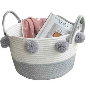 

Hand-made Cotton Rope Storage Basket Key Sundries Desk Cosmetic Storage Box Bedside Storage Bin Organizer for Home Student Dorm