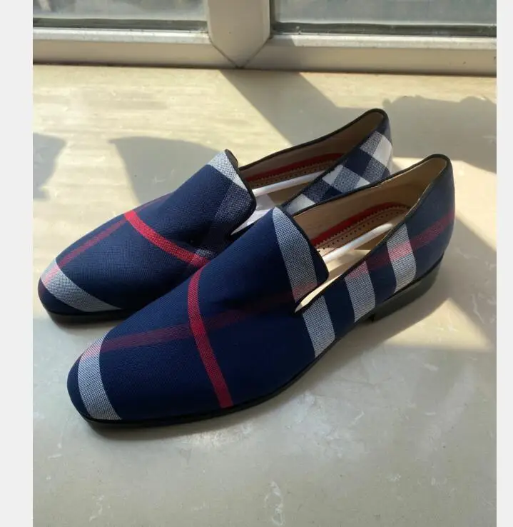 

Chaussures Hommes Mixed-color Plaid Canvas Shoes Round Toe Slip On Men Loafers Summer Fashion Mens Fashion Shoes Casual Flats