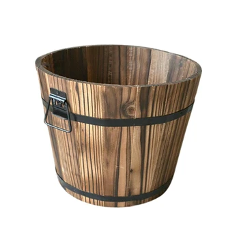 

Hot XD-1Pcs Wooden Barrel Flower Pot Wooden Planter Small Garden Outdoor Succulent Basket with Handle DIY Home