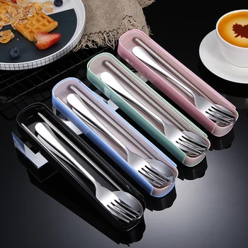 

Eco Friendly Stainless Steel Tableware Sets Including Hopsticks Fork Spoon Case Camping Silverware Travel Utensils Set