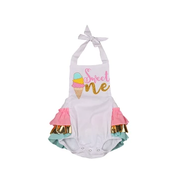 

2020 Toddler Infant Newborn Baby Girl Bodysuit Halter Sleeveless Summer Ice Cream Jumpsuit Backless Ruffle Outfits Clothing 0-3T