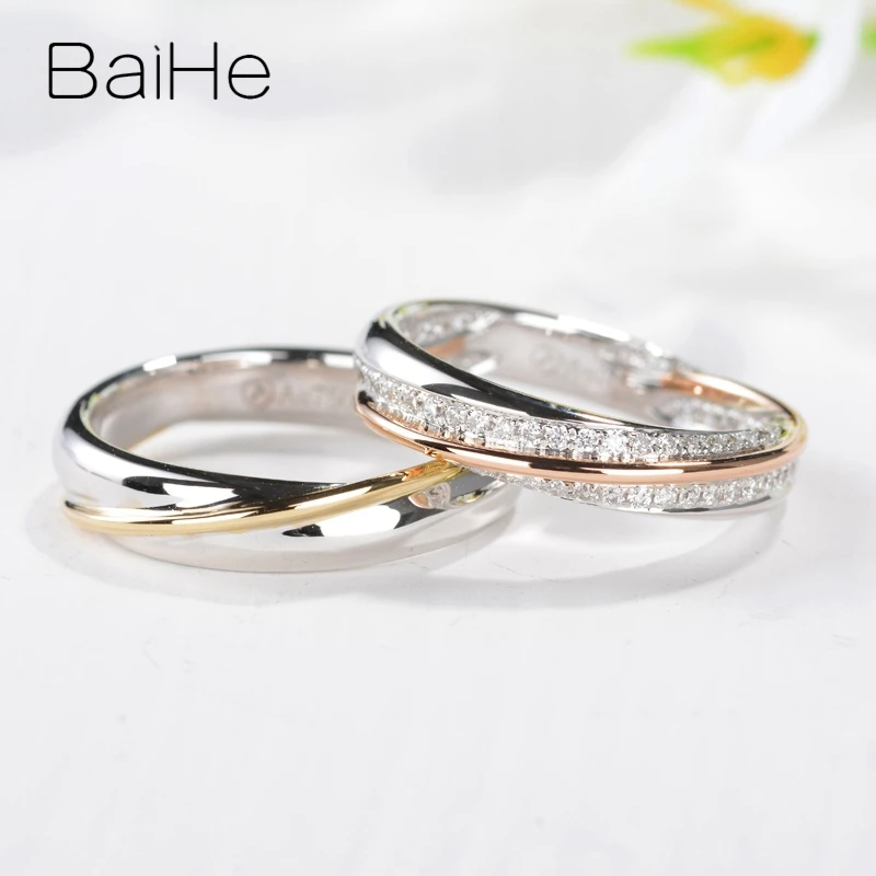 Couple Ring BAIHE Твердое 14 к белое+ розовое/желтое золото 0.35ct H/SI1-3 кольцо с натуральными бриллиантами для женщин/мужчин, хорошее ювелирное изделие, подарок, обручальное кольцо для пары - Цвет камня: Couple Ring