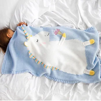 

Knitted blanket Cute Cartoon Unicorn Ear Sleeping Swaddling Children Baby Holding Blanket Soft Bath Towel Kids Wrap Beach Mat