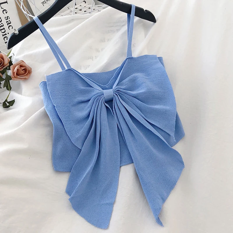 New Summer Womens Clothes Bow Straped Solid Pattern Knitted Camis Girls Lady Elegant Camisoles Tops Crop Top New Summer Womens Clothes Bow Straped Solid Pattern Knitted Camis Girls Lady Elegant Camisoles Tops Crop Top