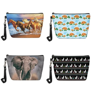 

Cute Animal Horse Alpace Turtle Dog Print Make Up Bags for Women Mini Leather Female Cosmetic Bag Zipper Travel Toiletry Pouch