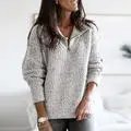 Модный женский однотонный Универсальный пуловер на молнии с длинным рукавом свитер Топ 3391 - Цвет: Светло-серый