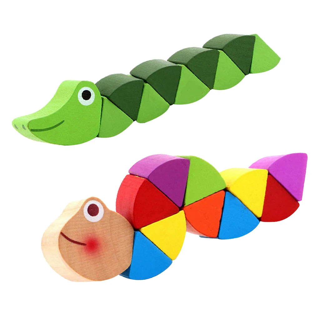 2 Piece Wooden Animal Toy Set, Cute Colorful Caterpillar Alligator Model Toy, Kids Baby Birthday Gift