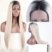 BM прямой синтетический 13*3 парик фронта шнурка черный Омбре серый термостойкие волокна волос естественная линия волос Средняя часть для женщин парики