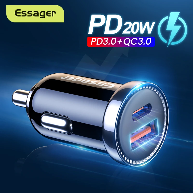 car usb port Essager Mini 20W USB Car Charger For iPhone 12 Pro Max QC 3.0 Quick Charge Type C Charger in Car Fast Charging for Mobile Phone type c car charger