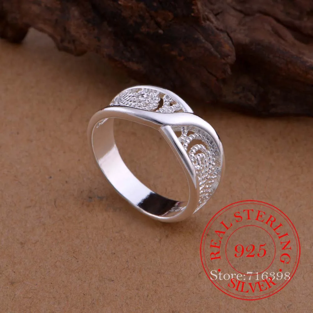 Silver Rings 100% 925 Sterling Silver Vintage hollow Pattern Couple's Wedding For Women Men