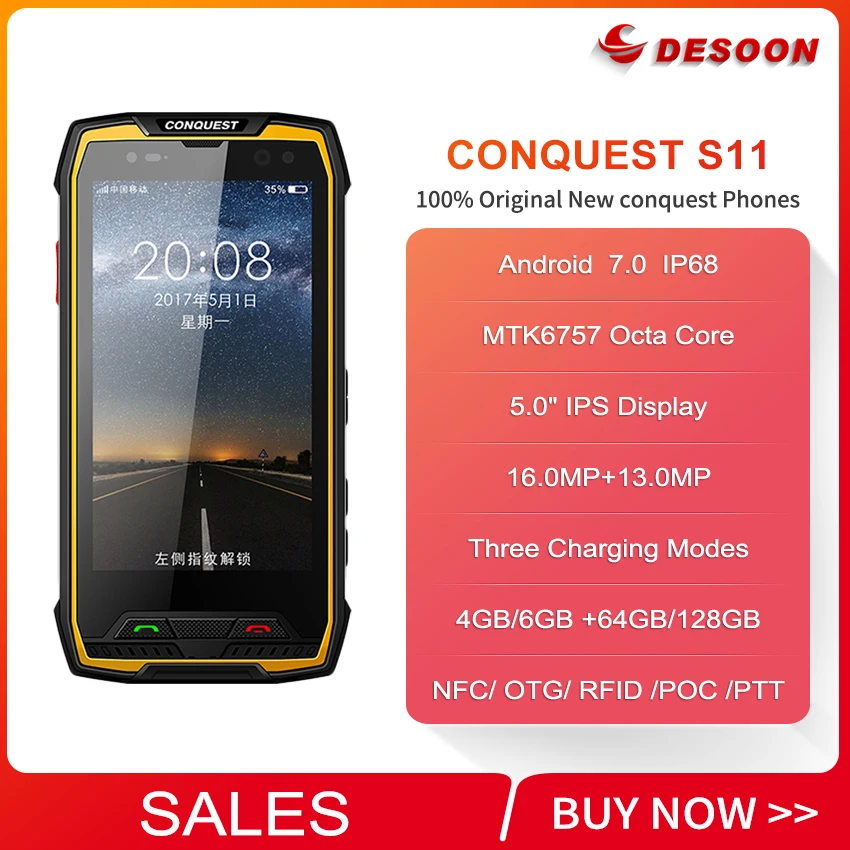 Conquest S11 IP68 прочный 6 ГБ ОЗУ 128 Гб ПЗУ Смартфон Android 7,0 7000 мАч NFC OTG RFID POC PTT взрывозащищенный мобильный телефон