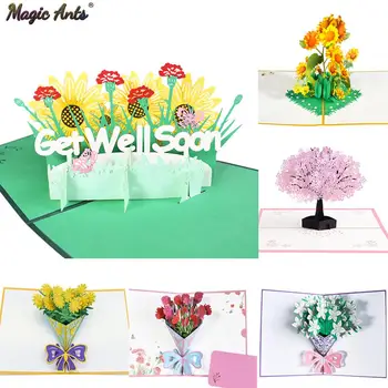 

Get Well Soon Card Pop-Up Flowers Cards Sympathy Mothers Day Wedding Anniversary Birthday 3D Greeting Cards All Occasions