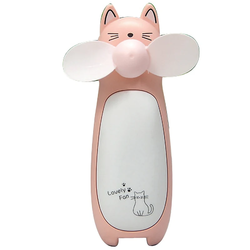 Pink Creative Outdoor Small Fan Mini Cartoon Cat Fan Handheld Portable Charging Fan Led Night Light Small Fan - Цвет: Pink