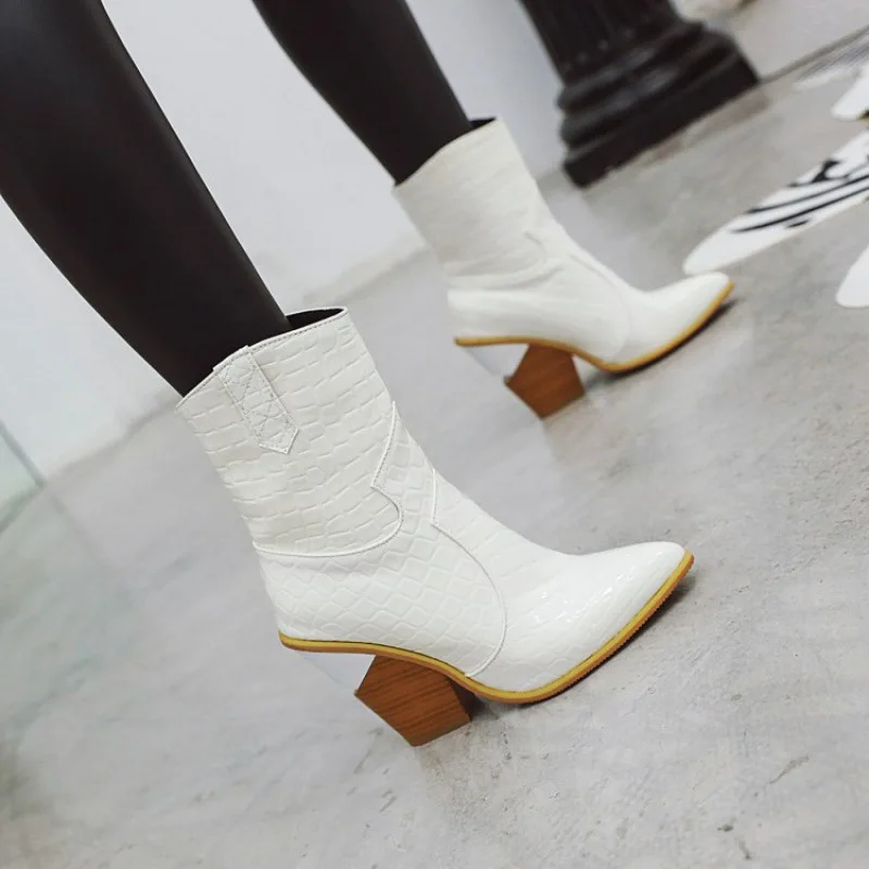 

Lace Up Boots Women's Rubber Shoes Rain Booties Ladies Clogs Platform Mid Calf High Heel Wedge Mid-Calf Pointy Pointed Toe Wedge