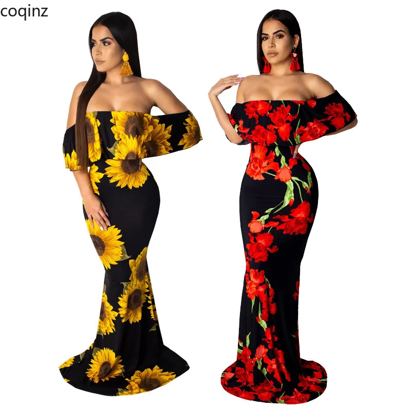 Sexy Bodycon Dresses Woman Party Night Club Dress 2019 Maxi Ladies Elegant Summer Tube Floral Dress Vestidos Largos SMR9274