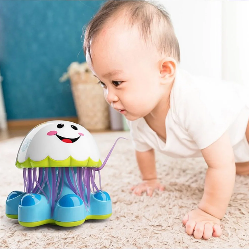 Baby Infant Electronic Jellyfish Shape Light Music Story Telling Educational Toy Intelligent Robot with Universal Wheel