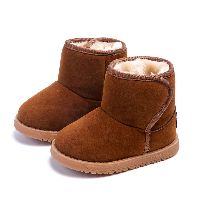 Зимние детские короткие сапоги, плюшевая теплая детская хлопковая обувь, Нескользящие мягкие зимние сапоги для мальчиков и девочек, спортивная обувь для детей 1-3 лет - Цвет: Коричневый