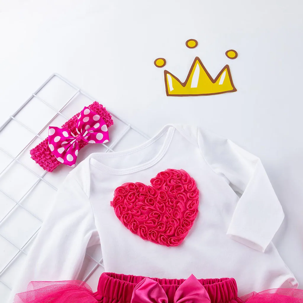 Одежда для новорожденных девочек с надписью «My First Valentine's Day» комбинезон с милым сердечком для маленьких девочек, фатиновая юбка-пачка повязка на голову, комплект одежды