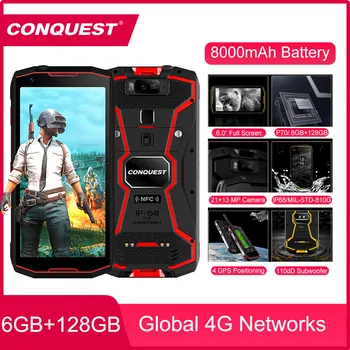 Перейти на Алиэкспресс и купить CONQUEST 8000 мАч S12 Pro IP68 водонепроницаемый прочный смартфон мобильный телефон 6,0 дюймов Android 9,0 helio P70 Восьмиядерный прочный смартфон