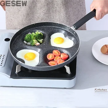 

GESEW Four-Hole Omelette Pan Eggs Ham Pancake Maker Frying Non-Stick Pan No Oil-Smoke Breakfast GrillPot Cooking Multifunction