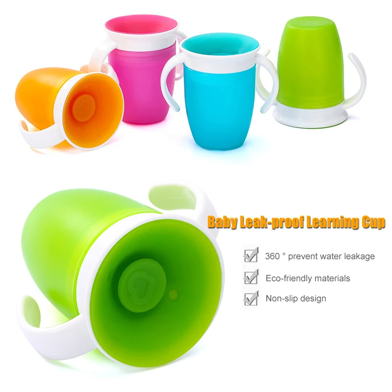 360 Degrees Can Be Rotated Baby Learning Drinking Cup With Double Handle  LeakProof Child Water Cup Bottle 260ML - AliExpress Mother  Kids