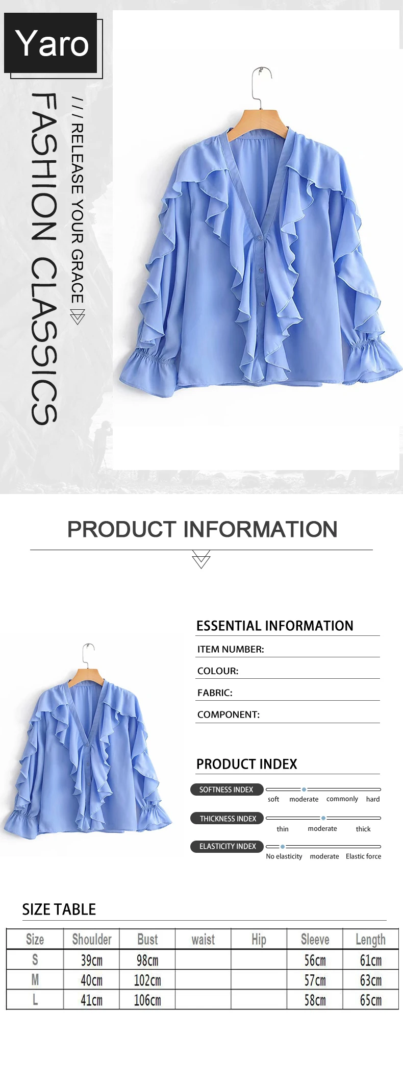 Trumpet Ruffle Long-sleeved Cardigan Single-breasted blouse v-neck women top Leisure Free shipped summer new style