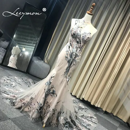 same as image Leeymon Русалка Кружева Аппликация вечернее платье без рукавов Иллюзия сзади халат de soiree Элегантный Vestido De Noche - Цвет: same as image