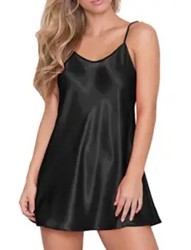 

Navyblue Summer Imitated Silk V-neck Sleeveless Nightdress Women Sexy Nightgown Plus Size Nightwear Ladies