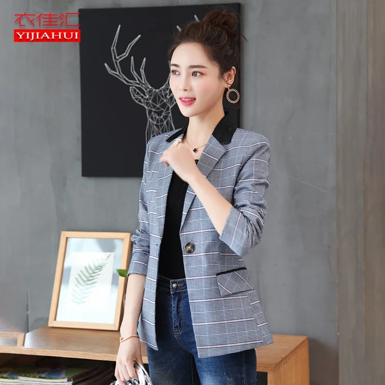 

Autumn And Winter Fashion Women's One-Button Small Suit Korean-style Slimming Plaid Suit Street Versitile Fashion Coat