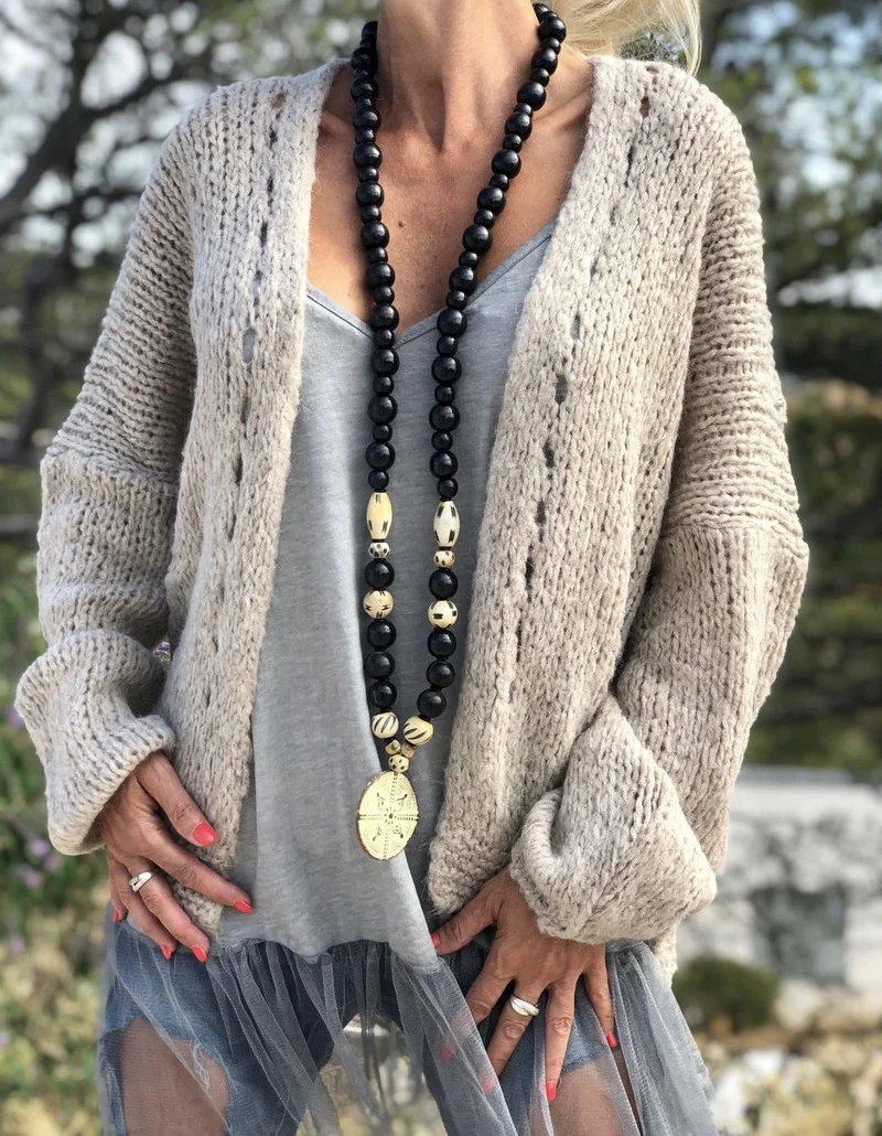 Женский ажурный вязаный кардиган повседневный свободный однотонный желтый хаки