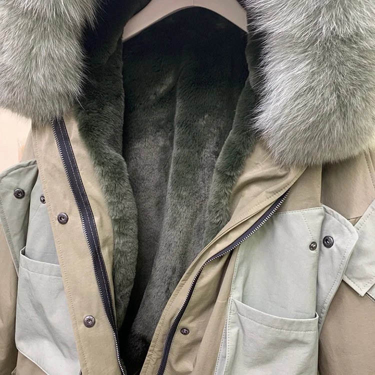 Толстые теплые Новые Шуба из натурального меха зимняя куртка Женская куртка-парка теплые зимние ботинки на натуральном длинном лисьем меховой капюшон, воротник на меху джинсовая куртка, верхняя одежда H32