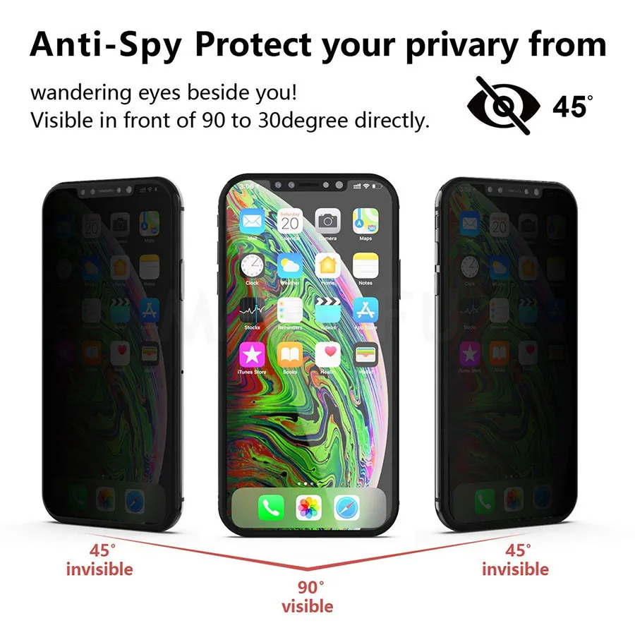Анти-шпионская пленка Защитное стекло для Apple iPhone XS Max XS XR X надежное Закаленное стекло протектор экрана для iPhone 11 Pro Max