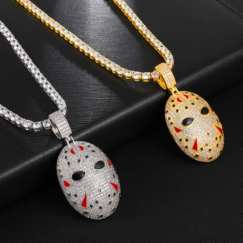 Хип хоп Iced Out Bling кубического циркония Джейсон маски ожерелья и подвески для мужчин ювелирные изделия с теннисной цепочкой