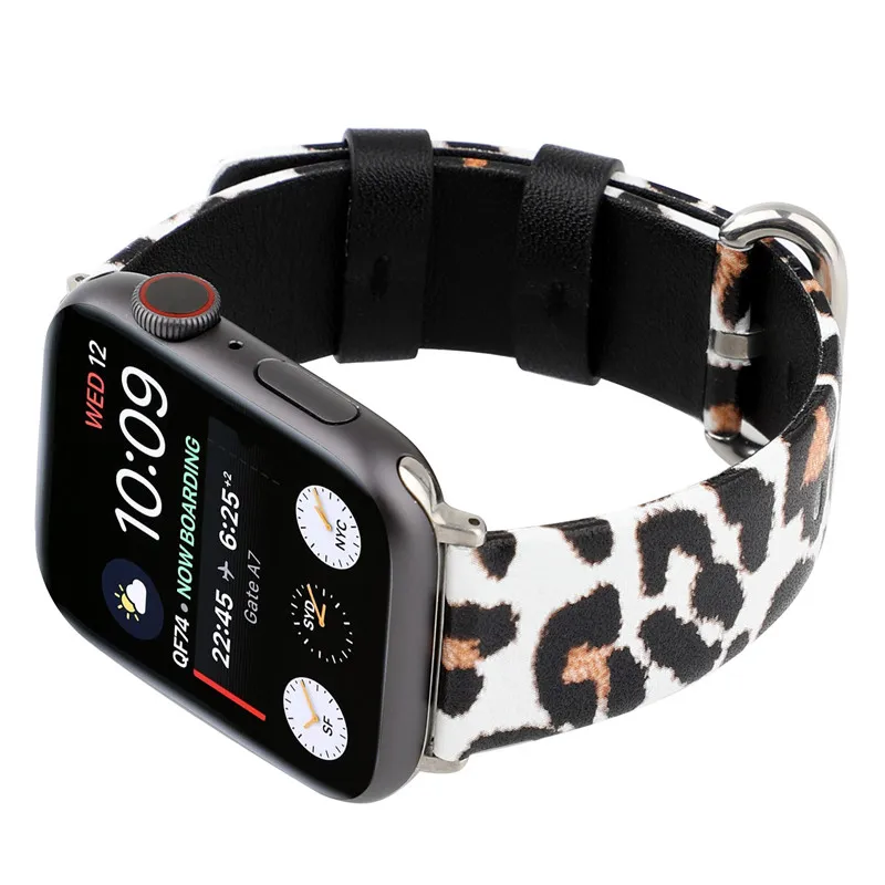 С леопардовым принтом сменный ремешок 44/40 мм для Apple Watch, версии 4 группа кожаный браслет с надписью для наручных часов iWatch серии 38/42 мм браслет ремень 3/2/1