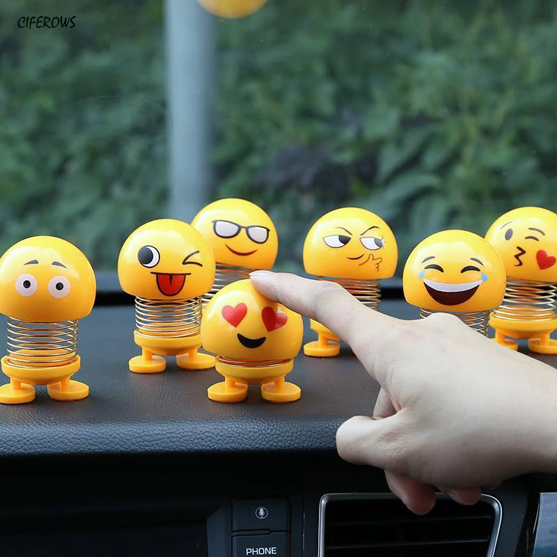 

Ciferows Emoji Shaker Spring Bouncing Doll Car Smiley Doll Cute Emoji Bobble Head Dolls Funny Smiley Face Springs Dancing Toys