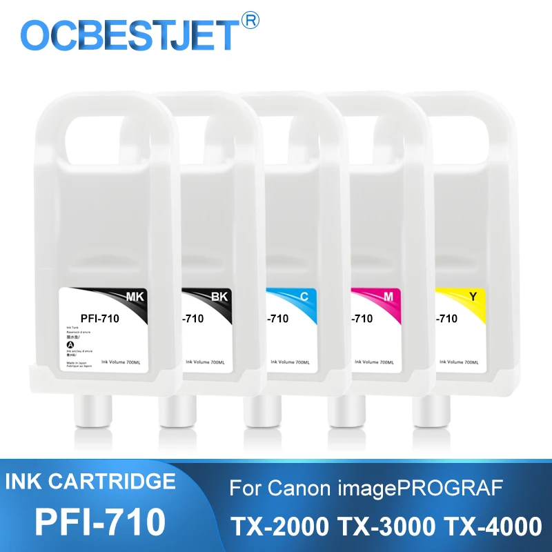 

PFI-710 PFI710 PFI 710, многоразовый картридж с перманентным чипом для принтера Canon TX-2000 TX-3000 TX-4000, 700 мл, 5 цветов/комплект