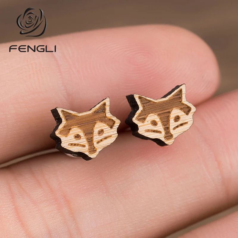 FENGLI милые женские серьги с лисой скульптура деревянные животные модные