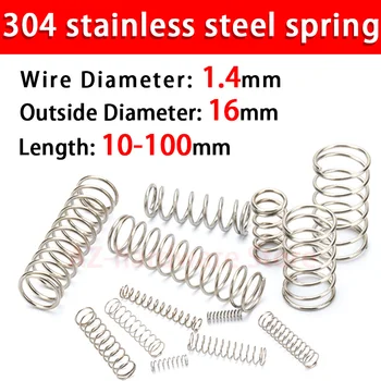 

304 stainless steel compression spring return spring steel Wire Diameter 1.4mm outside diameter 16mm pressure spring 5/10 Pcs