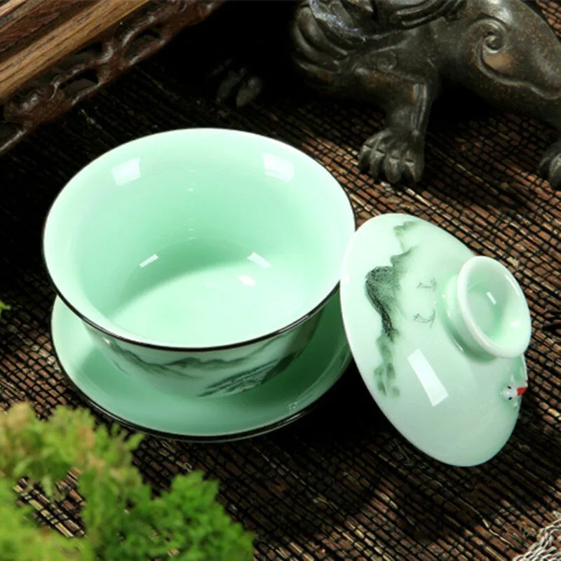 Чайный набор для дома китайский селadon Gaiwan кунг фу ручная роспись gaiwan под глазурью