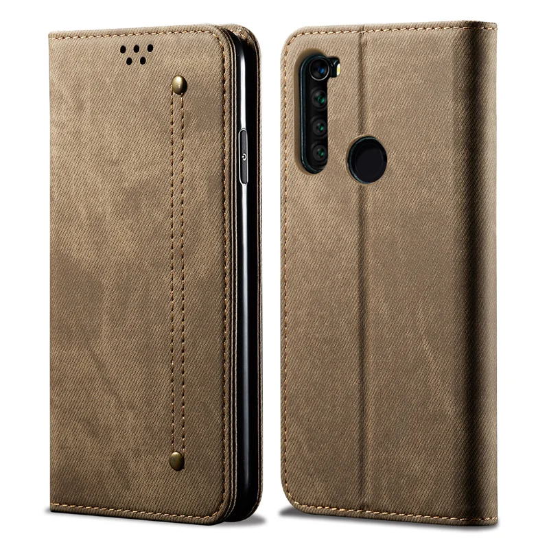 Ретро флип-чехол для Xiaomi Redmi Note 8 T, чехол из джинсовой ткани с подставкой и кошельком, задняя крышка для Redmi Note 8 Pro Note8T Fundas - Цвет: Khaki