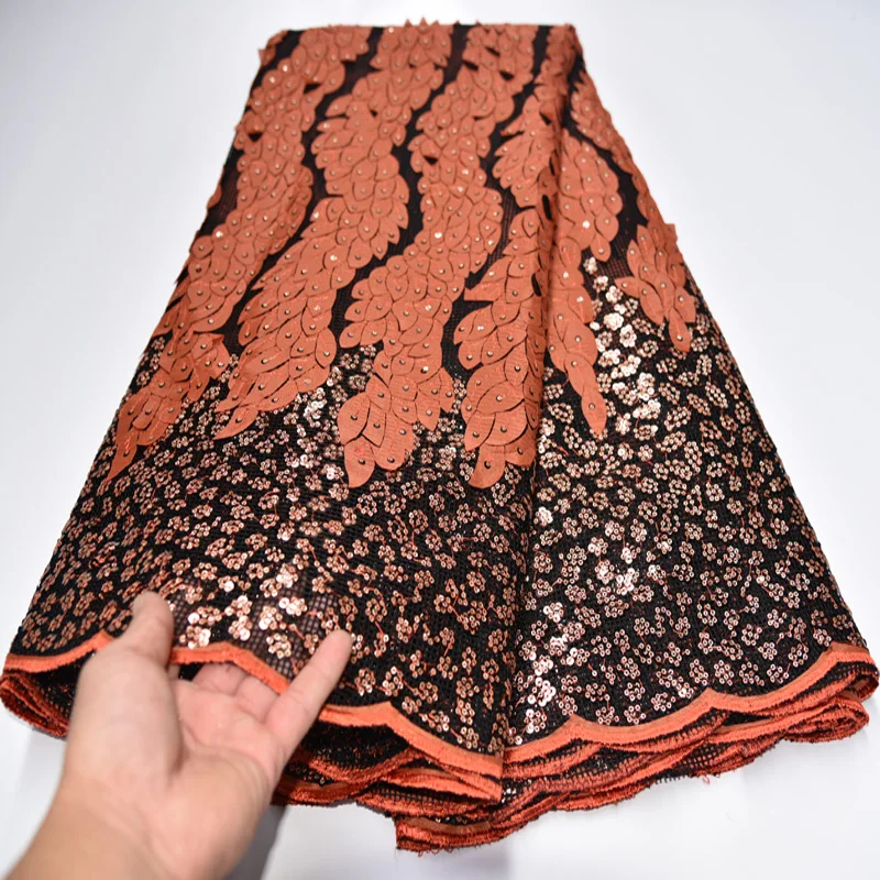 

(5yards/pc) latest high quality African laser cut lace fabric sequins embroidered French lace fabric for party dress FLP212