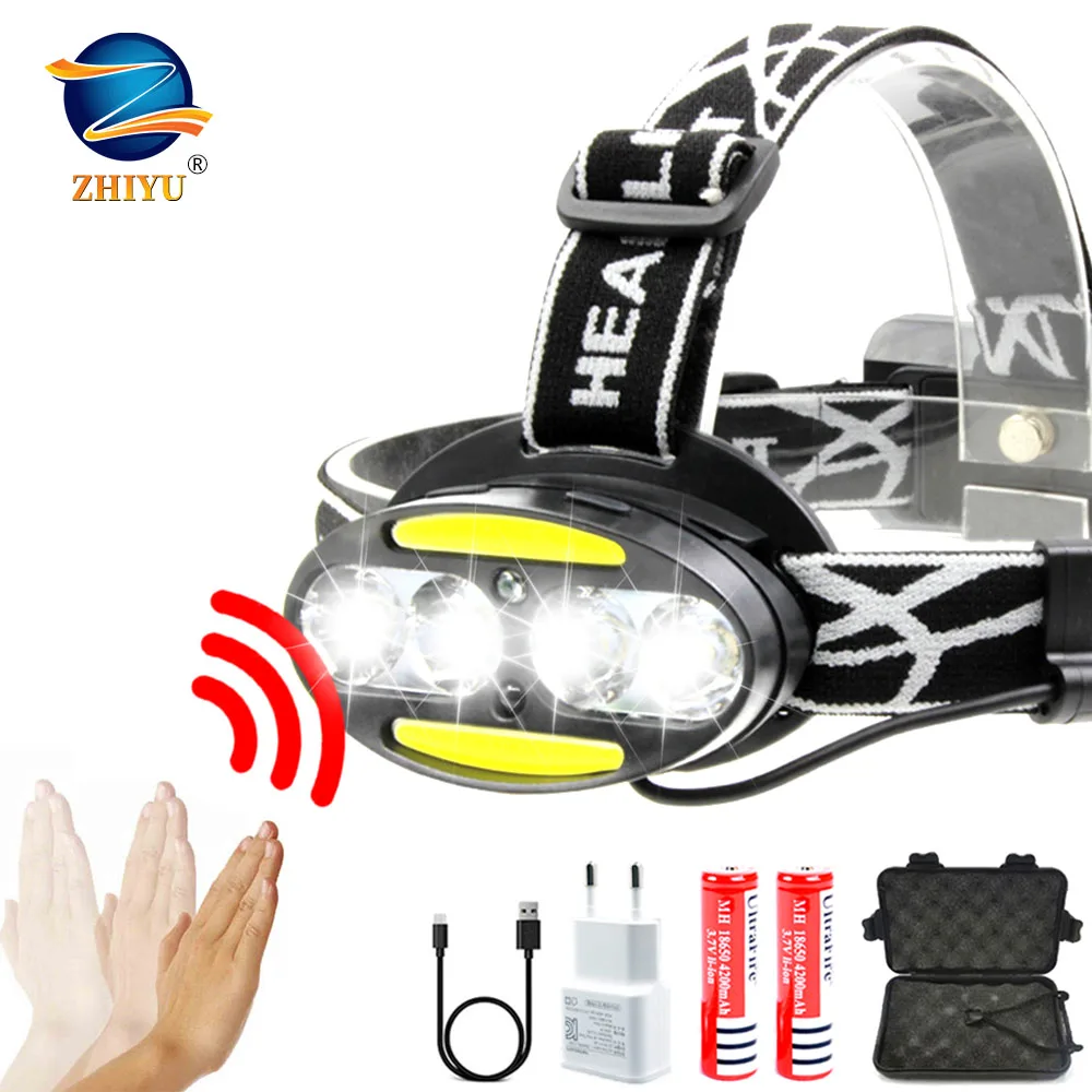 

ZHIYU Super bright LED headlamp 4 x T6 + 2 x COB + 2 x Red LED waterproof led headlight 7 lighting modes with batteries charger