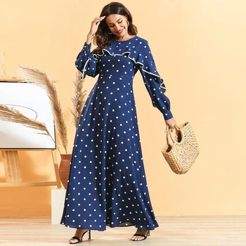 

Plus Size Maxi Dress Polka Dot Printed Ruffles Elegant Fashion Long Sleeve O-Neck 4XL Slim A-Line Dresses Spring Clothing 2020