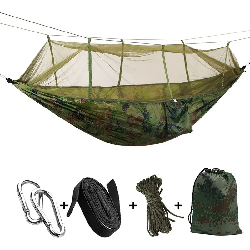 

Portable High Strength Parachute Fabric Camping Hammock Hanging Bed With Mosquito Net Sleeping Hammock Camo