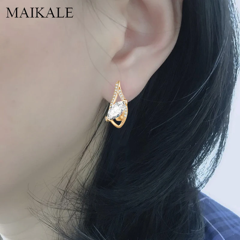Женские серьги-гвоздики с фианитом MAIKALE, популярные серьги геометрической формы золотистого/серебристого цвета, модные ювелирные изделия для подарка девушке