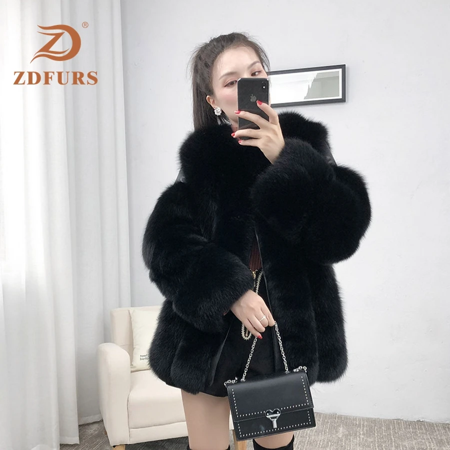 ZDFURS* натуральный мех, Лисий мех, шуба, дизайнерское, для девушек, зимнее, действительно Лисий мех, шуба, съемный, натуральный мех, шуба, Женская