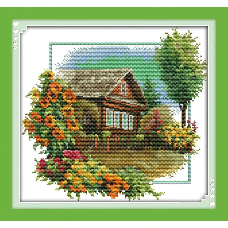 

Everlasting love Christmas House with flowers Ecological cotton Cross Stitch stamped 11CT and 14CT Printed New store promotions