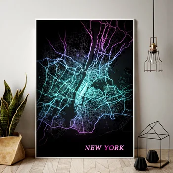 

NEW YORK City light RGB Map Canvas Poster Home Wall Decor (No Frame)