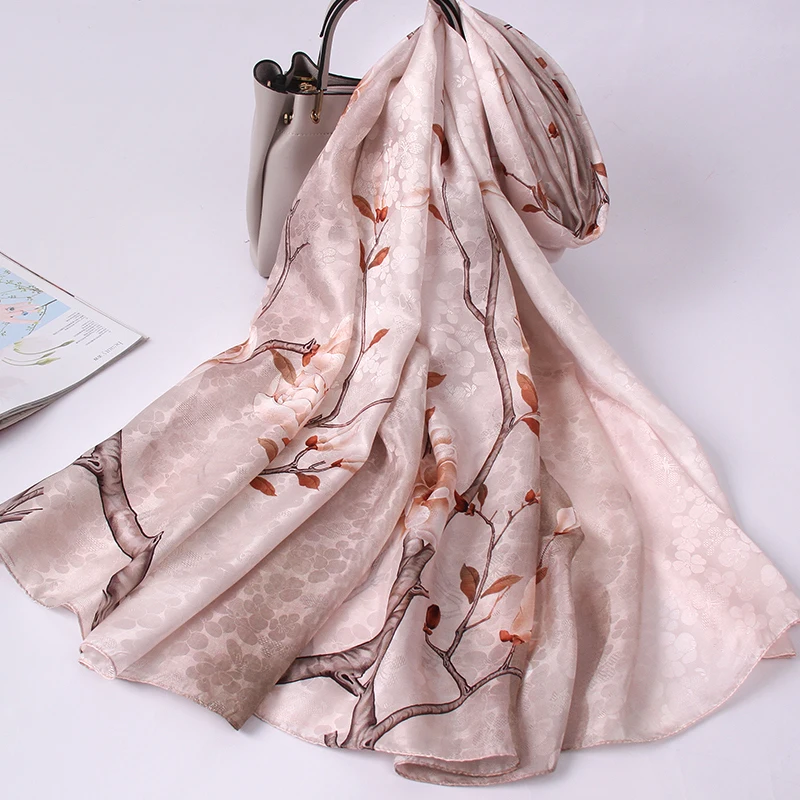 

Women Long Real Silk Scarves for Spring 190*110cm Luxury Pure Silk Neckerchief Shawls Wraps 100% Natural Silk Foulard Femme