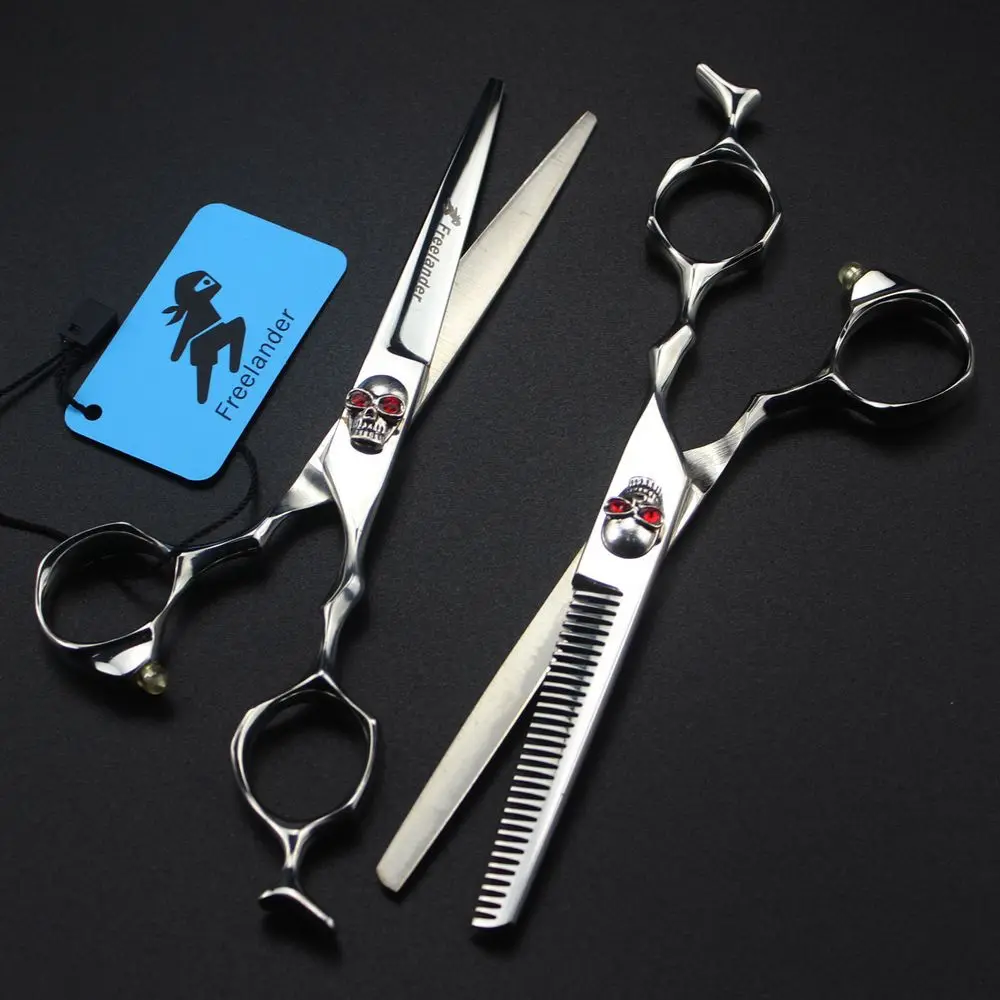 Salão de Beleza Tesouras do Cabelo Estilo do Cabelo do Crânio Freelander Profissional Polegada Conjunto Ferramentas Barbeiro 6 4 Tesouras de cabelo